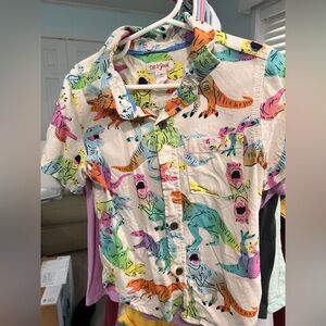 5T Cat & Jack Neon Rainbow Dinosaur short sleeve button up shirt